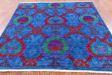Blue Square William Morris Hand Knotted Wool Rug - 6' 1" X 6' 2" - Golden Nile