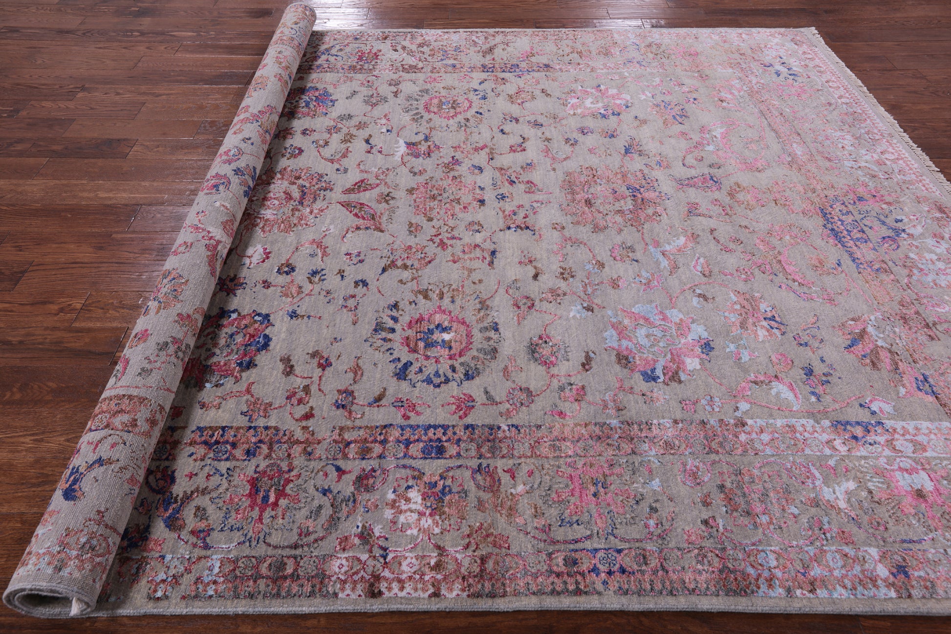 Grey Persian Hand Knotted Wool & Silk Rug - 8' 3" X 10' 0" - Golden Nile