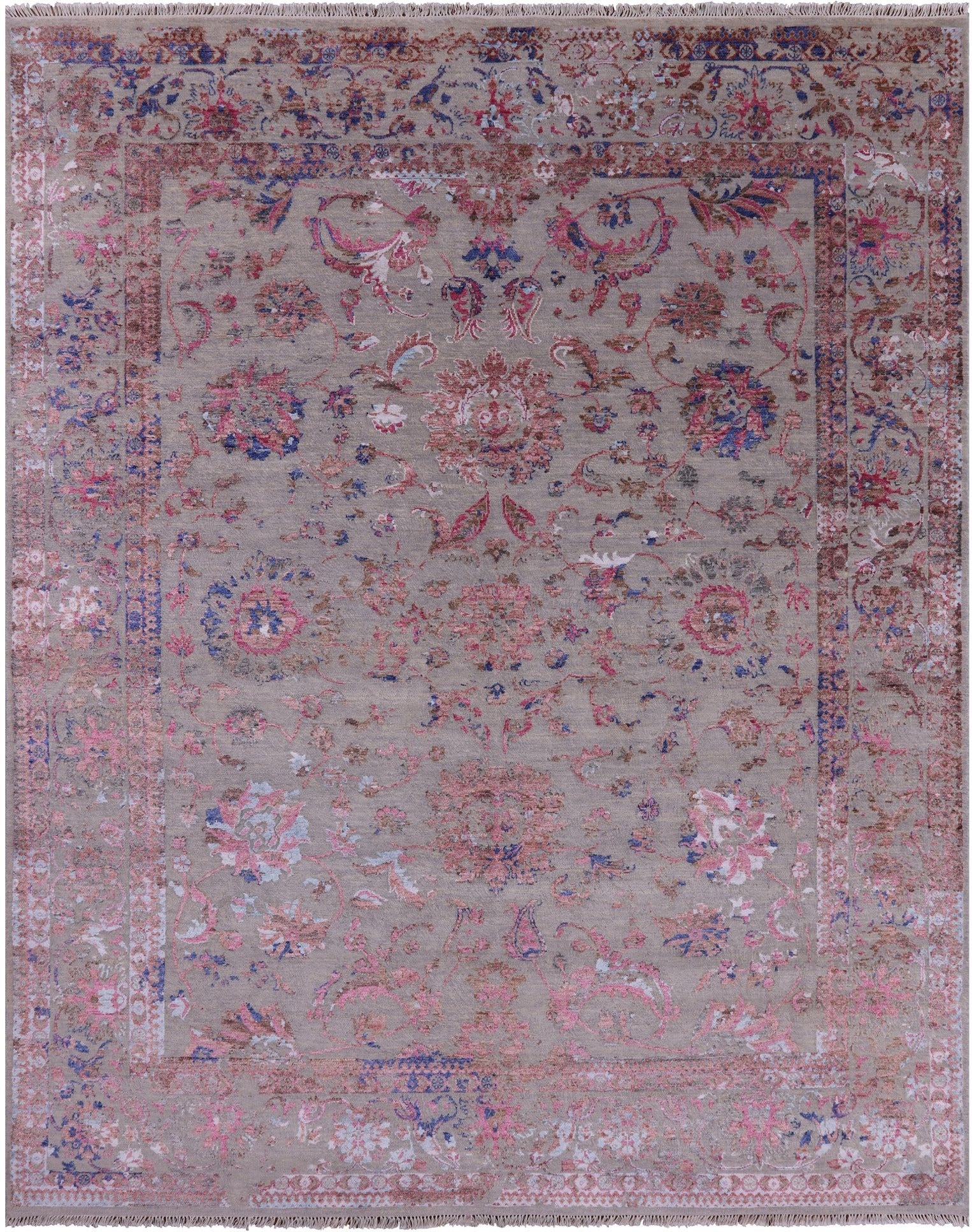 Grey Persian Hand Knotted Wool & Silk Rug - 8' 3" X 10' 0" - Golden Nile
