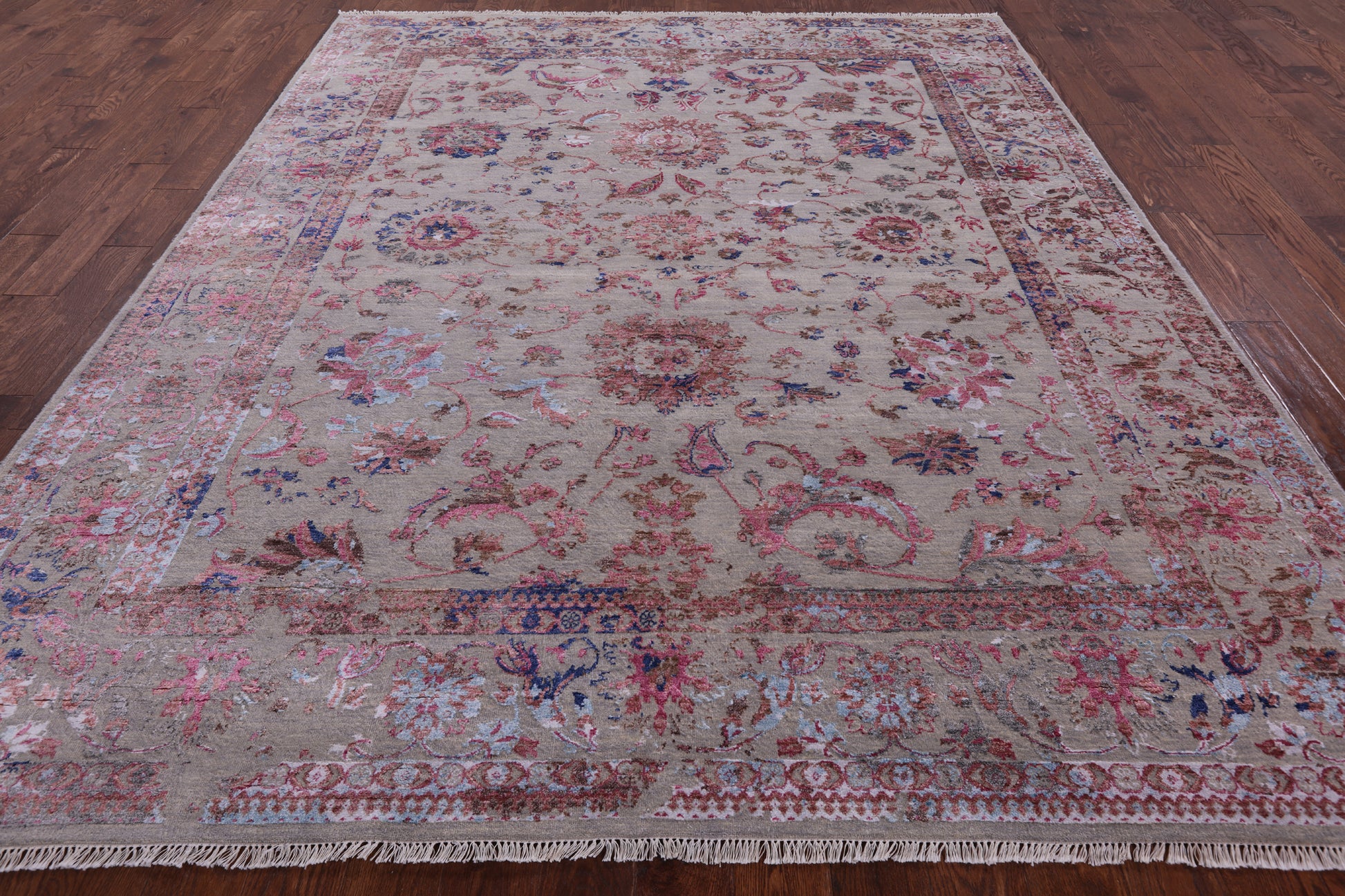 Grey Persian Hand Knotted Wool & Silk Rug - 8' 3" X 10' 0" - Golden Nile