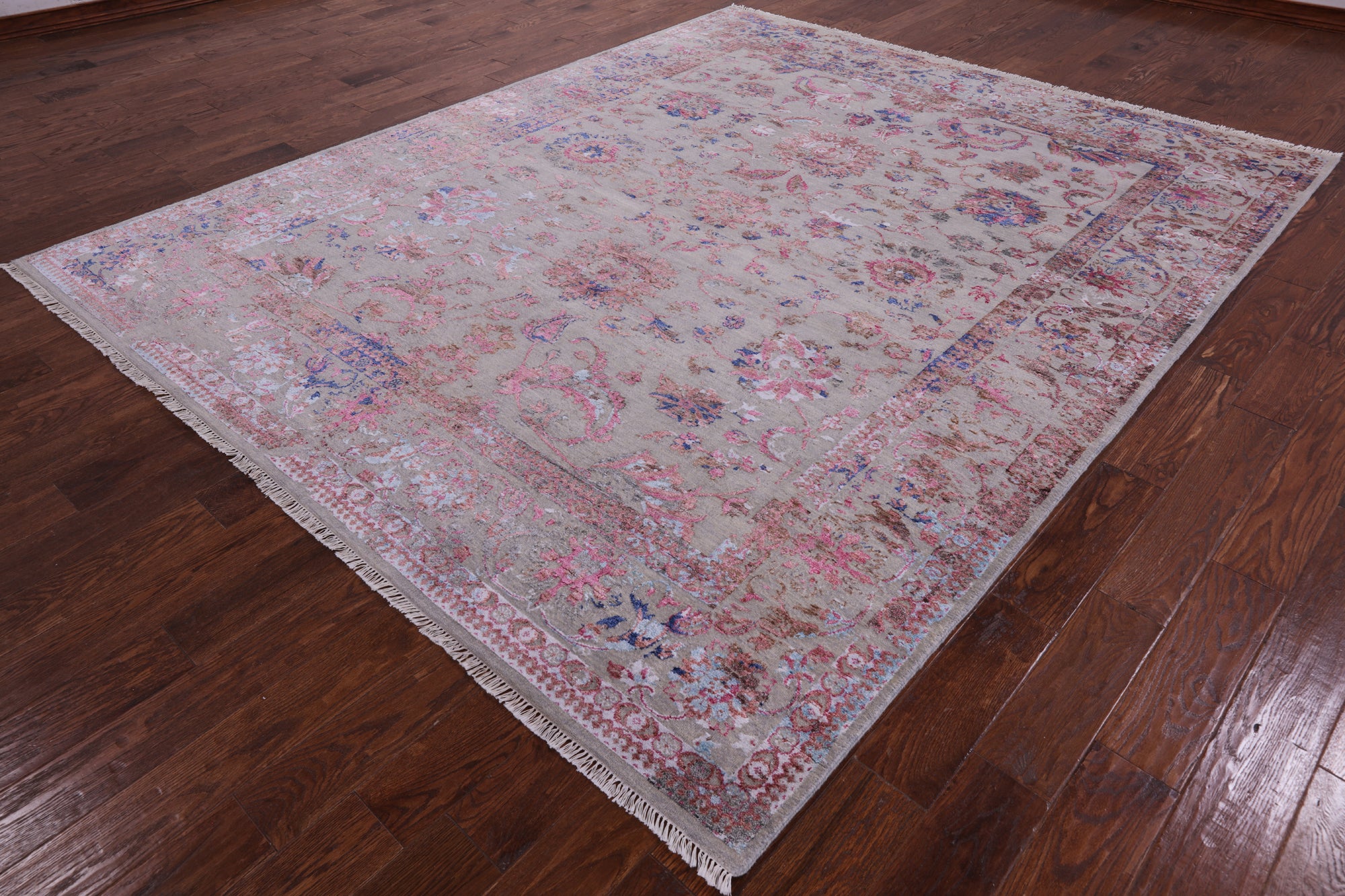 Grey Persian Hand Knotted Wool & Silk Rug - 8' 3" X 10' 0" - Golden Nile