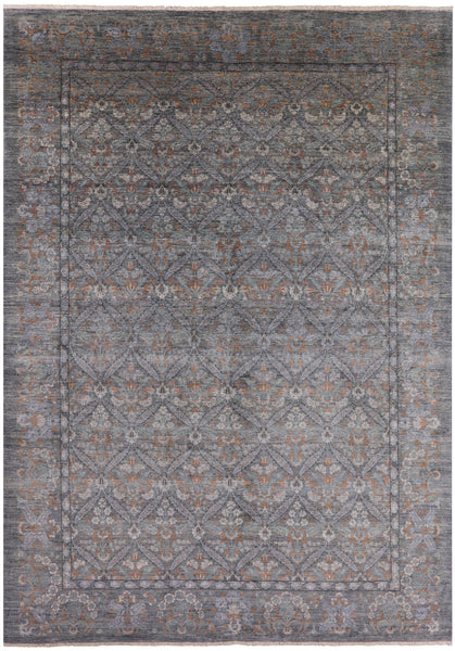Grey William Morris Hand Knotted Wool Rug - 10' 2" X 14' 3" - Golden Nile