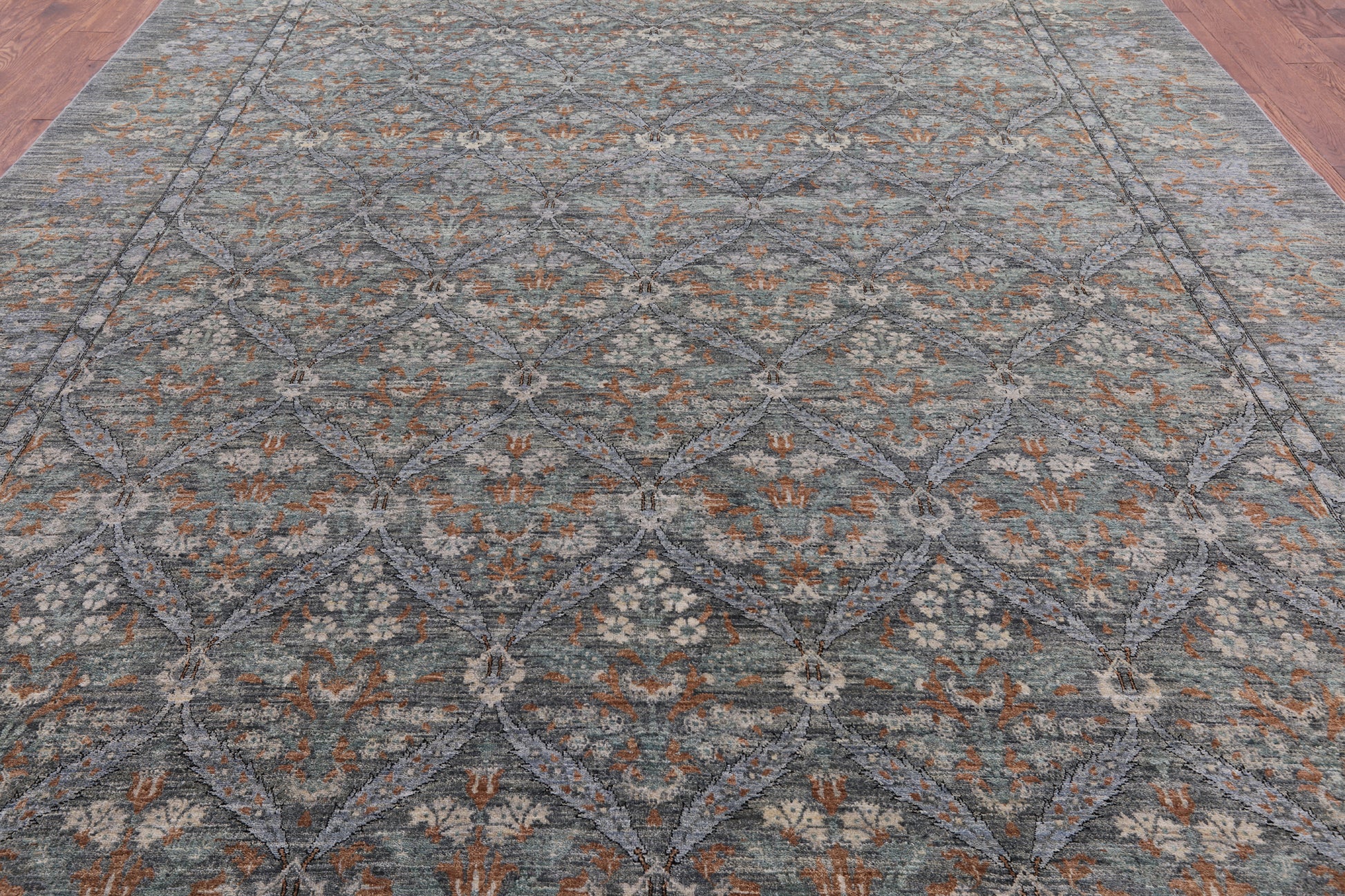 Grey William Morris Hand Knotted Wool Rug - 10' 2" X 14' 3" - Golden Nile