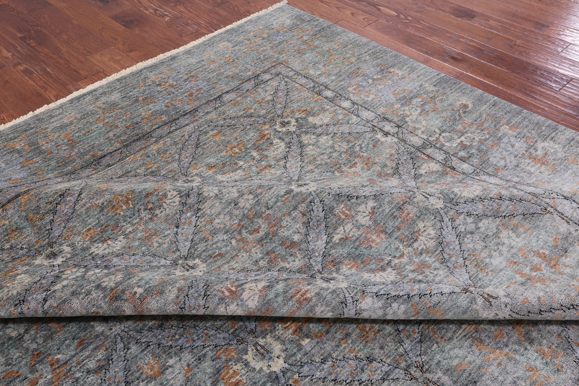 Grey William Morris Hand Knotted Wool Rug - 10' 2" X 14' 3" - Golden Nile
