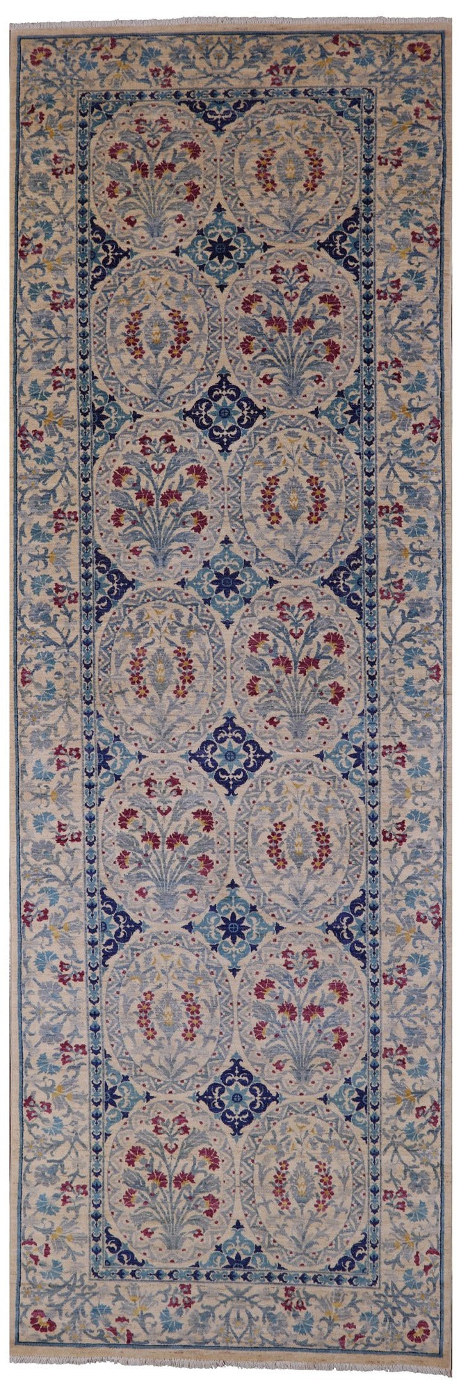 Ivory William Morris Handmade Wool Rug - 5' 6" X 17' 3" - Golden Nile