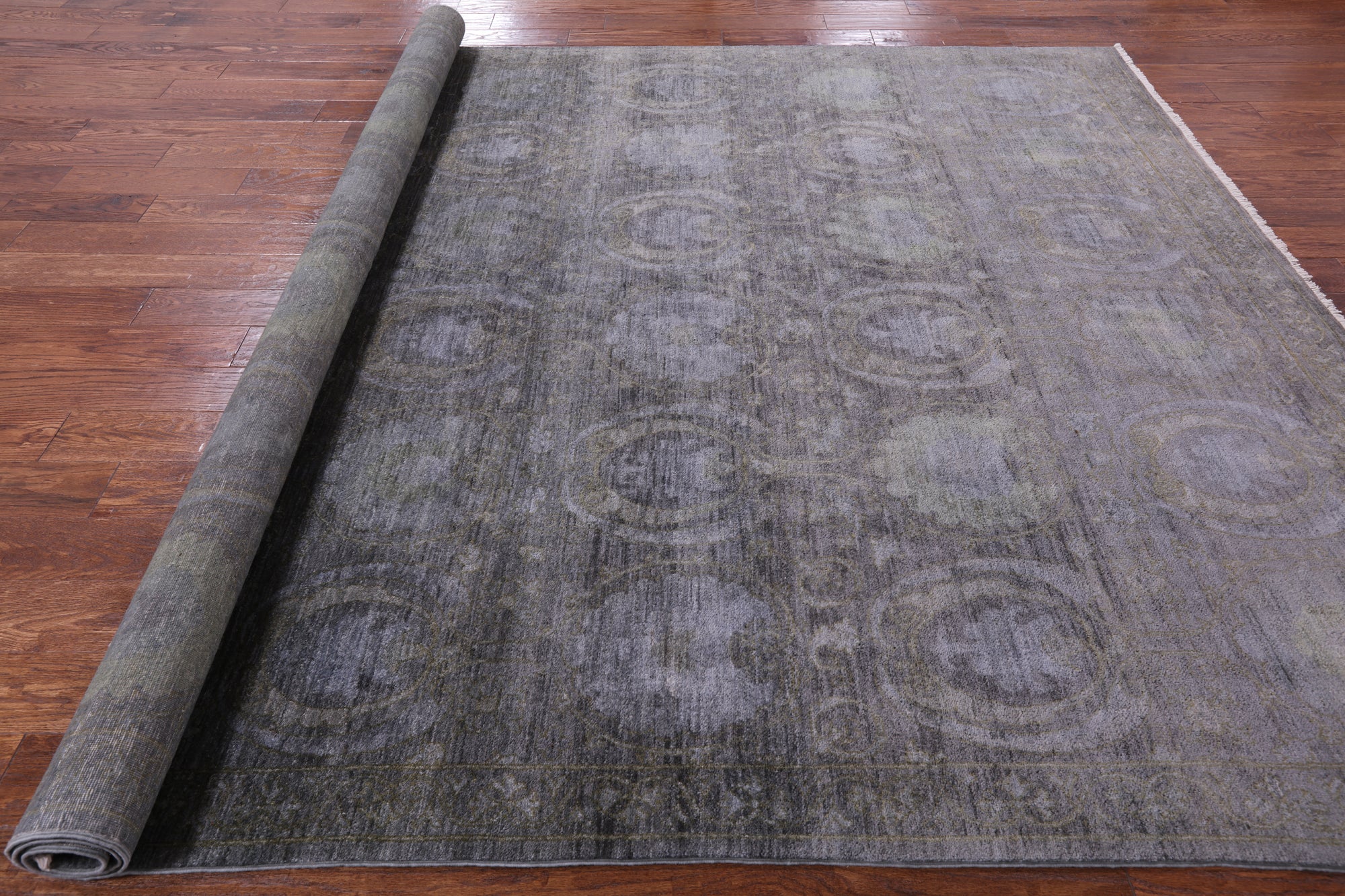 Grey Full Pile Overdyed Handmade Wool Rug - 8' 1" X 10' 1" - Golden Nile