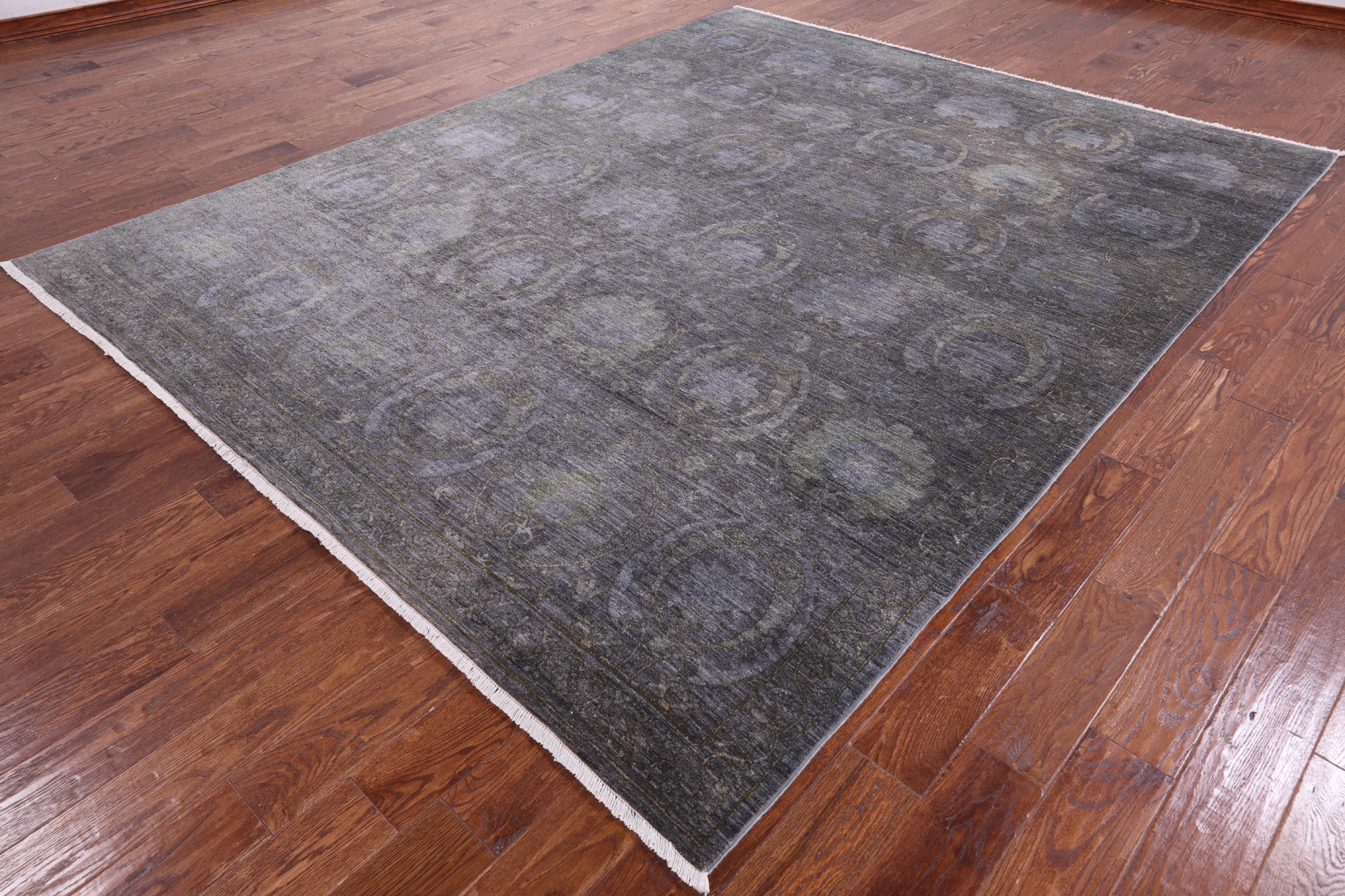 Grey Full Pile Overdyed Handmade Wool Rug - 8' 1" X 10' 1" - Golden Nile