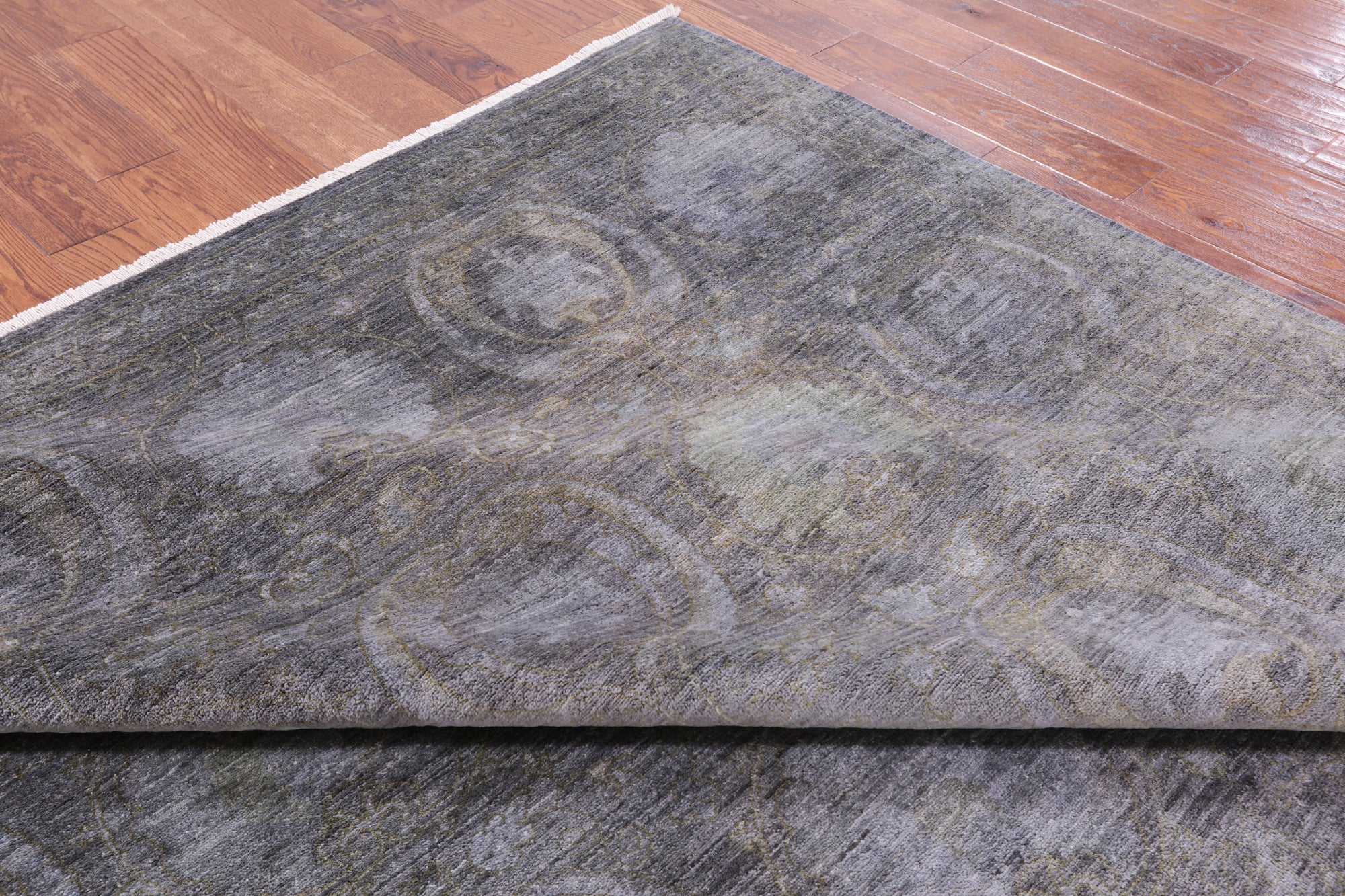 Grey Full Pile Overdyed Handmade Wool Rug - 8' 1" X 10' 1" - Golden Nile