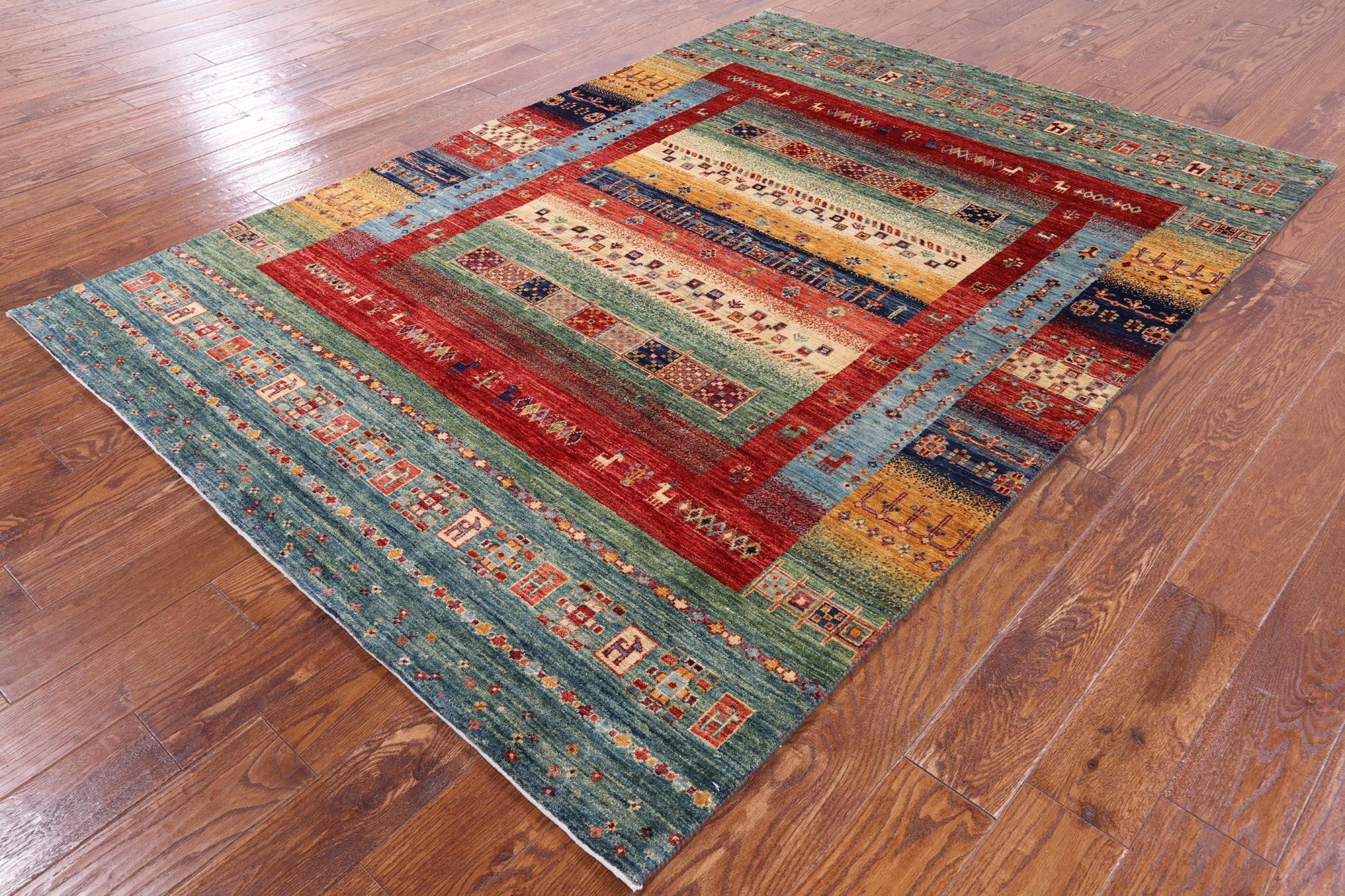 Tribal Persian Gabbeh Handmade Wool Rug - 5' 7" X 7' 9" - Golden Nile