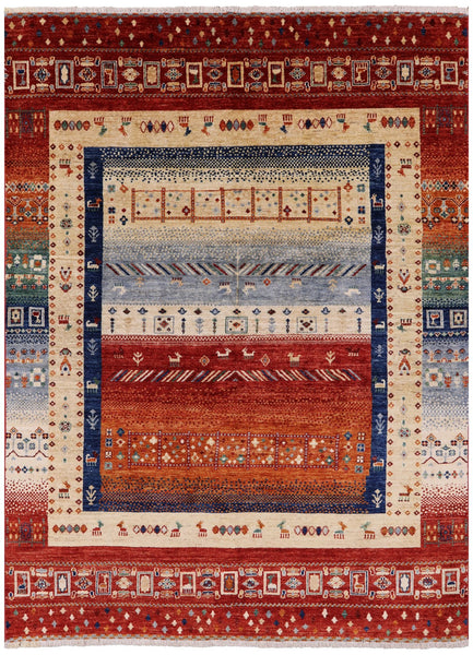 Tribal Persian Gabbeh Handmade Wool Rug - 5' 10" X 7' 10" - Golden Nile
