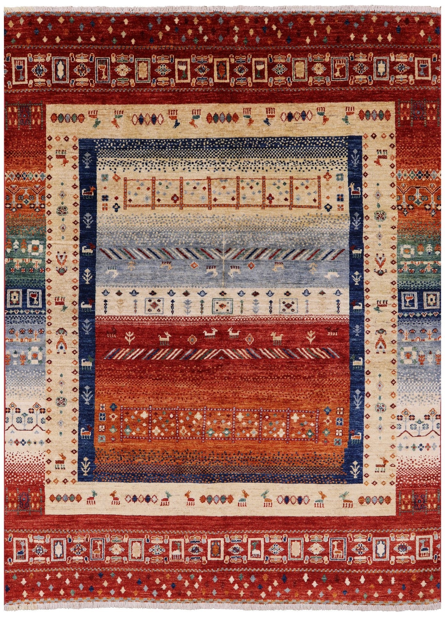 Tribal Persian Gabbeh Handmade Wool Rug - 5' 10" X 7' 10" - Golden Nile