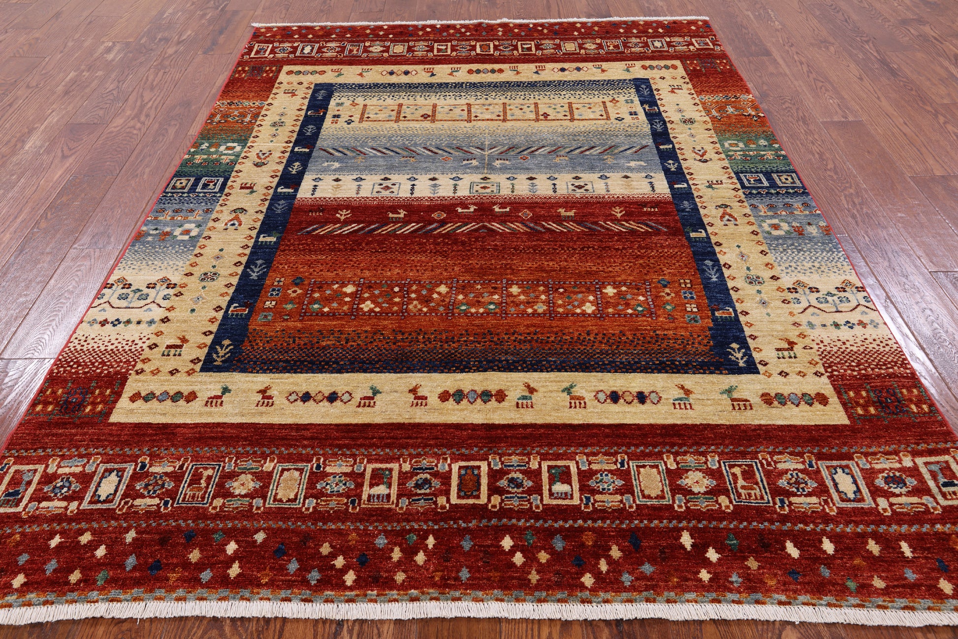 Tribal Persian Gabbeh Handmade Wool Rug - 5' 10" X 7' 10" - Golden Nile