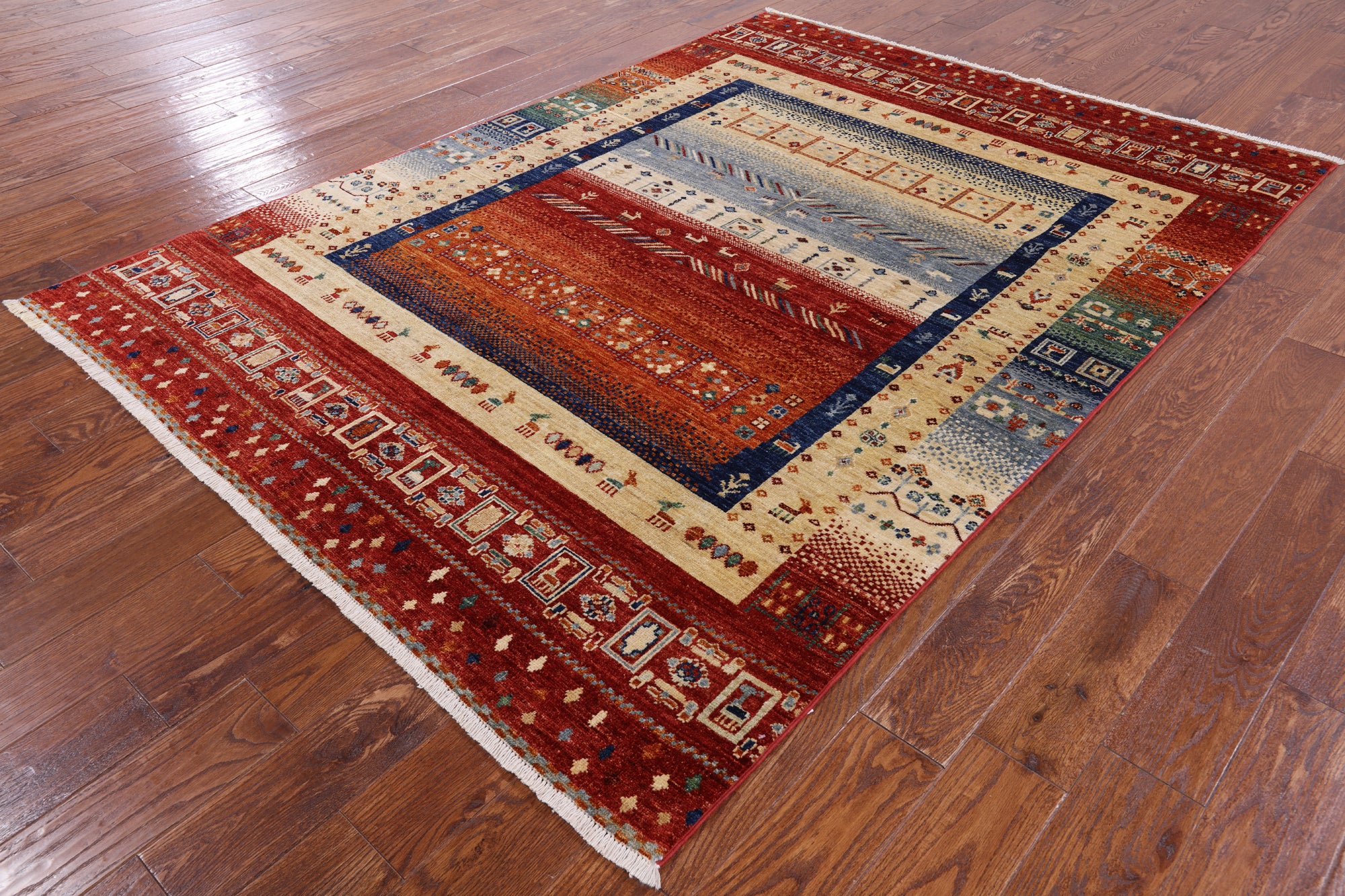 Tribal Persian Gabbeh Handmade Wool Rug - 5' 10" X 7' 10" - Golden Nile
