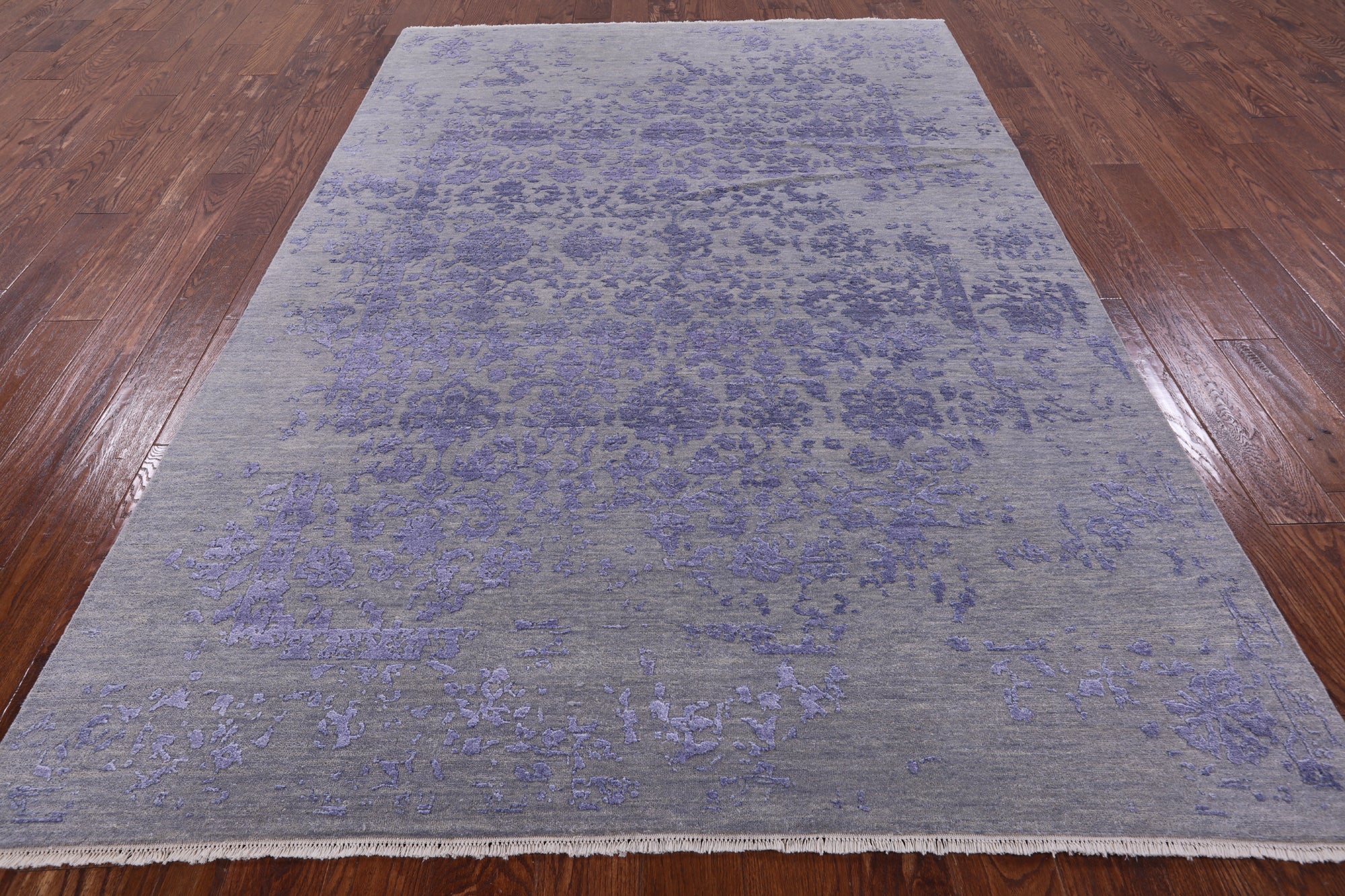 Grey Modern Handmade Wool & Silk Rug - 6' 1" X 9' 2" - Golden Nile
