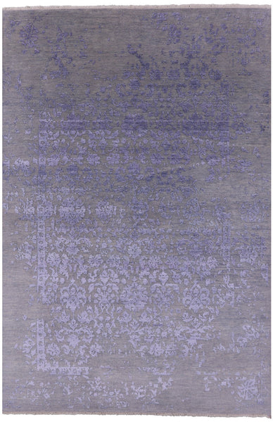 Grey Modern Handmade Wool & Silk Rug - 6' 1" X 9' 2" - Golden Nile