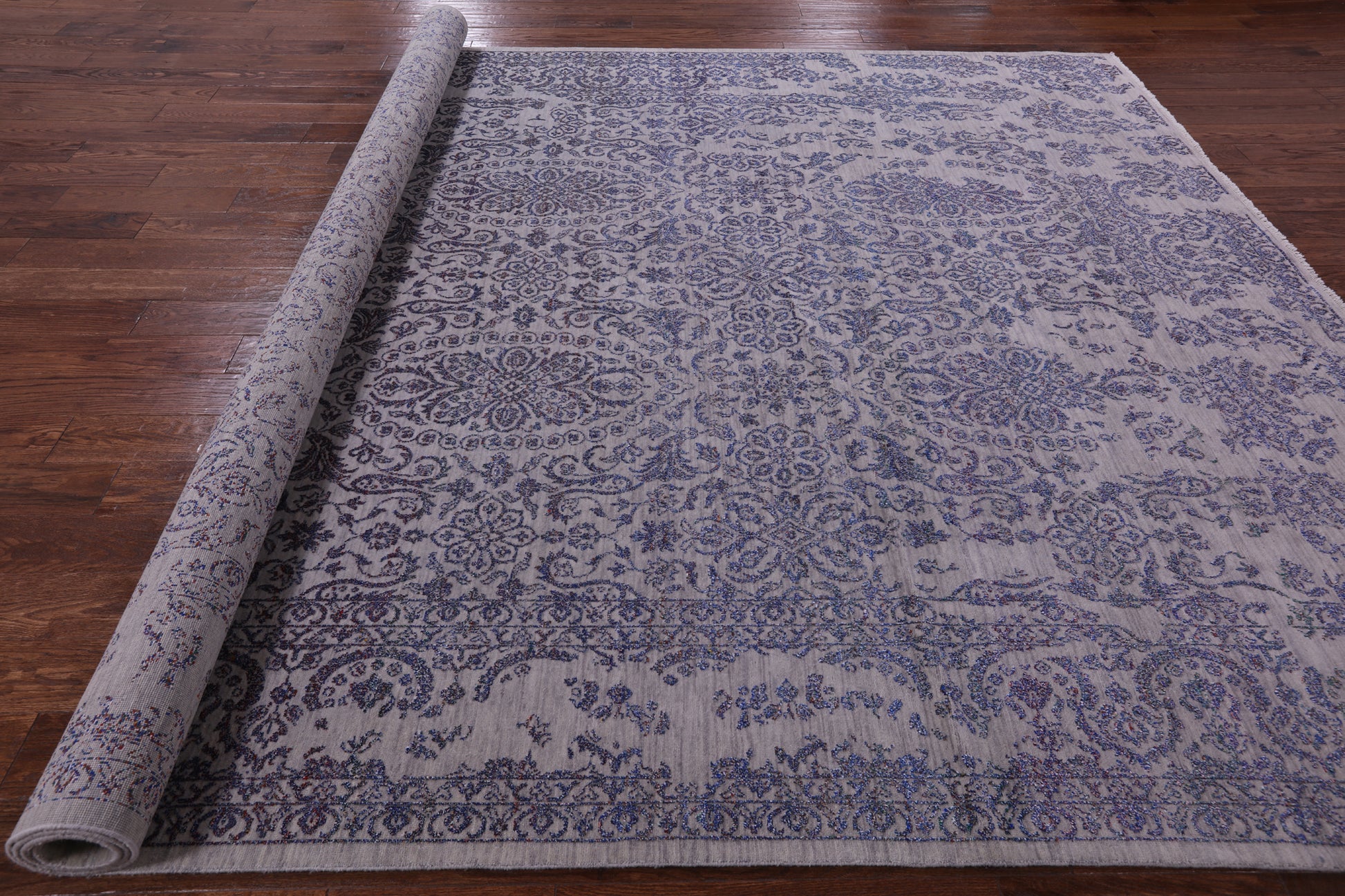 Grey Modern Handmade Wool & Silk Rug - 9' 0" X 11' 9" - Golden Nile