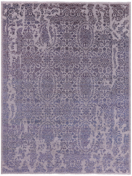 Grey Modern Handmade Wool & Silk Rug - 9' 0" X 11' 9" - Golden Nile