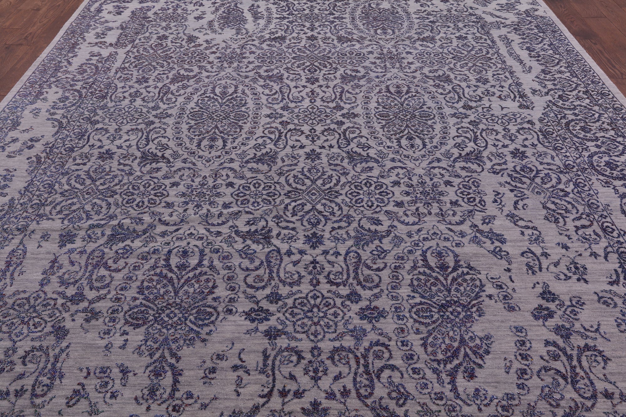 Grey Modern Handmade Wool & Silk Rug - 9' 0" X 11' 9" - Golden Nile