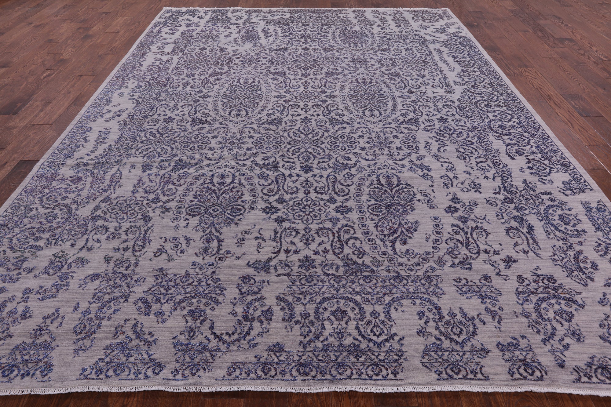 Grey Modern Handmade Wool & Silk Rug - 9' 0" X 11' 9" - Golden Nile