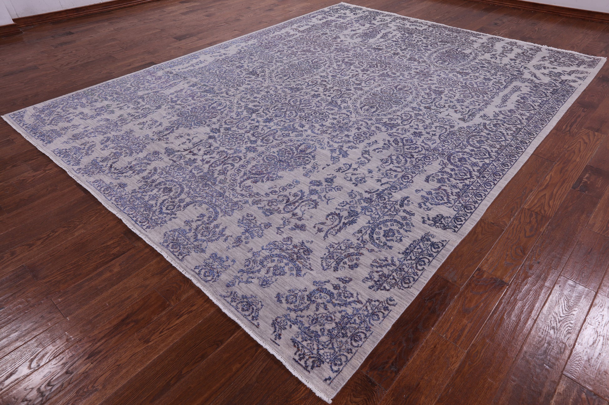 Grey Modern Handmade Wool & Silk Rug - 9' 0" X 11' 9" - Golden Nile