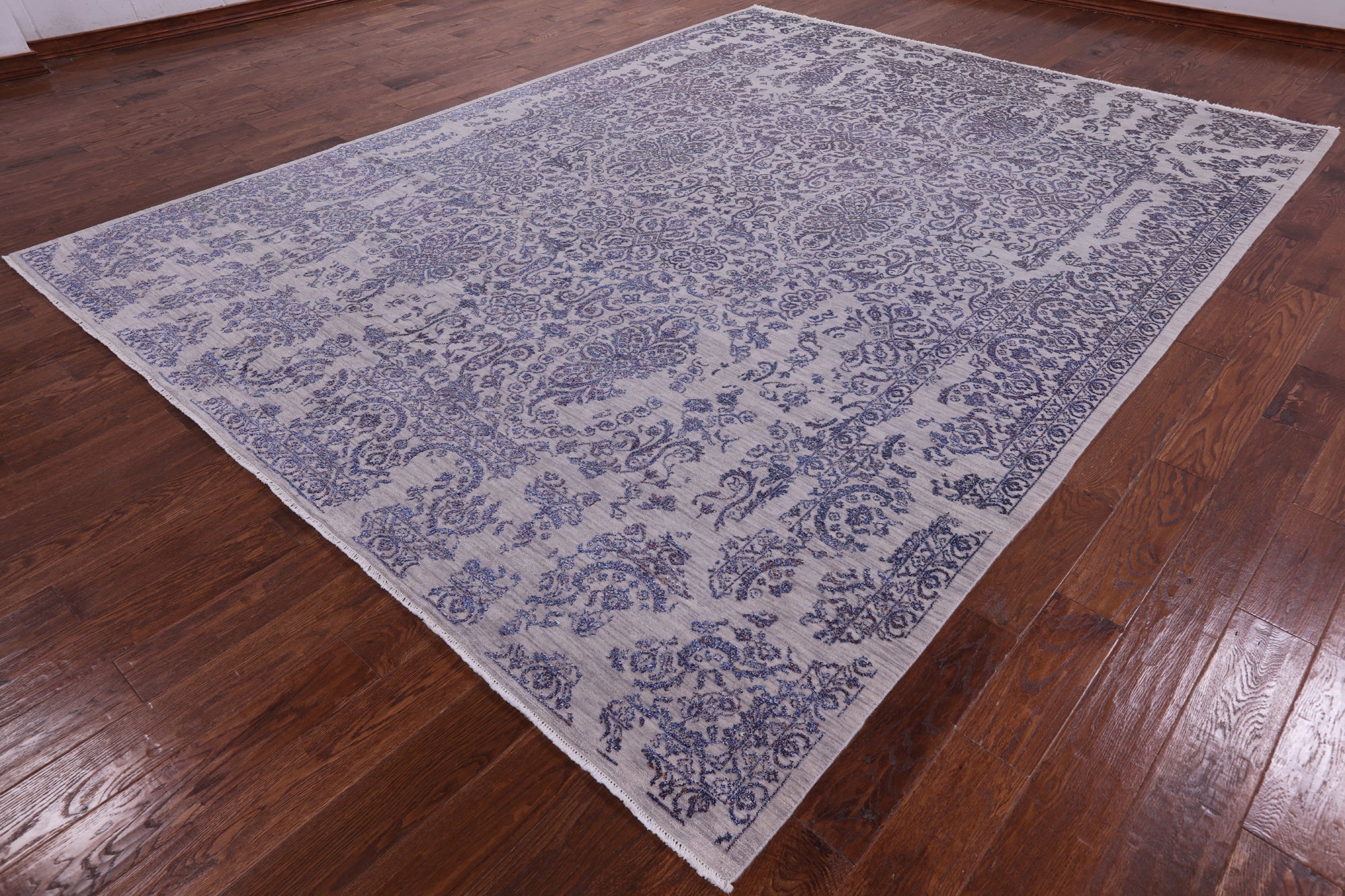 Grey Modern Handmade Wool & Silk Rug - 9' 0" X 11' 9" - Golden Nile