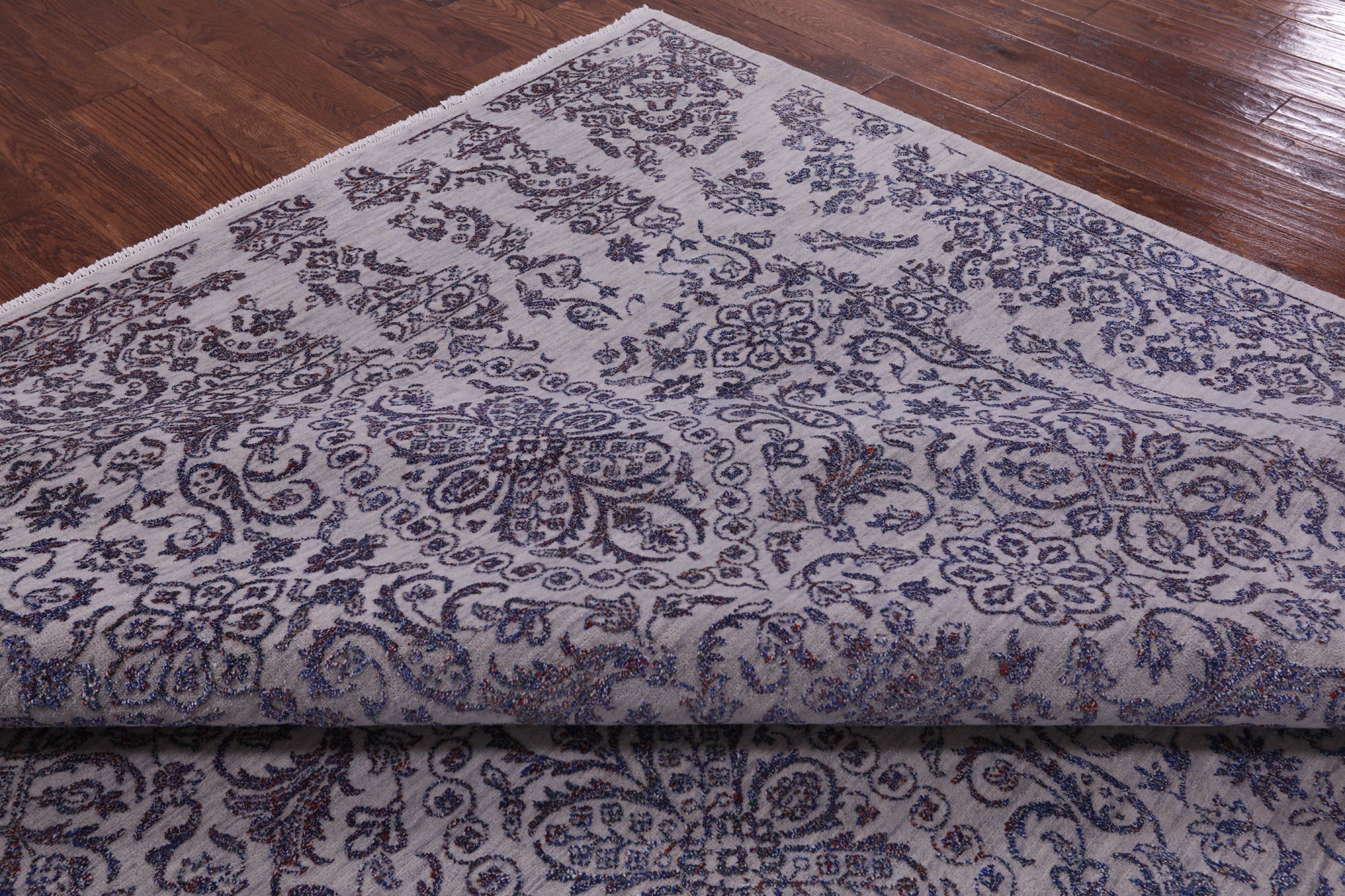 Grey Modern Handmade Wool & Silk Rug - 9' 0" X 11' 9" - Golden Nile