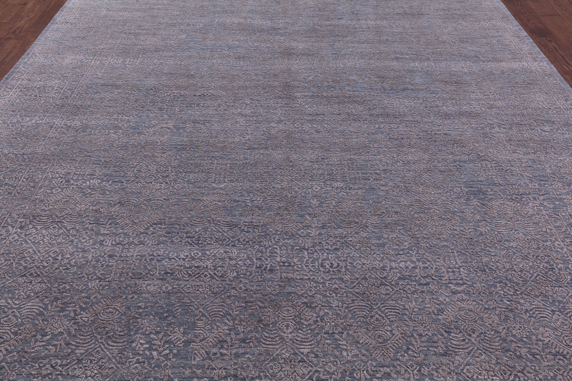 Grey Modern Hand Knotted Wool & Silk Rug - 8' 10" X 11' 10" - Golden Nile