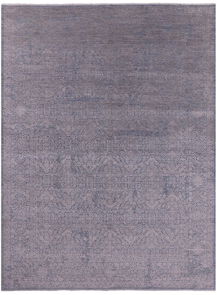 Grey Modern Hand Knotted Wool & Silk Rug - 8' 10" X 11' 10" - Golden Nile