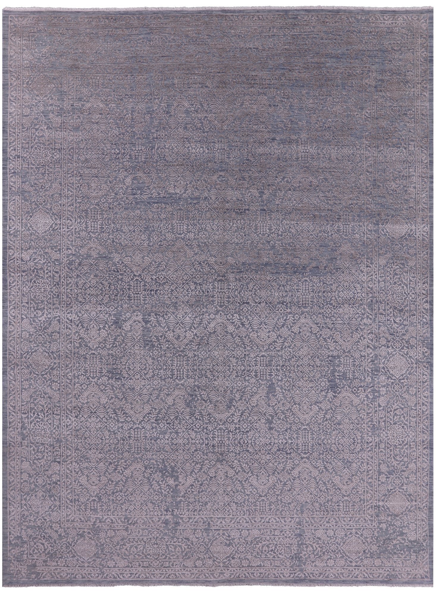 Grey Modern Hand Knotted Wool & Silk Rug - 8' 10" X 11' 10" - Golden Nile