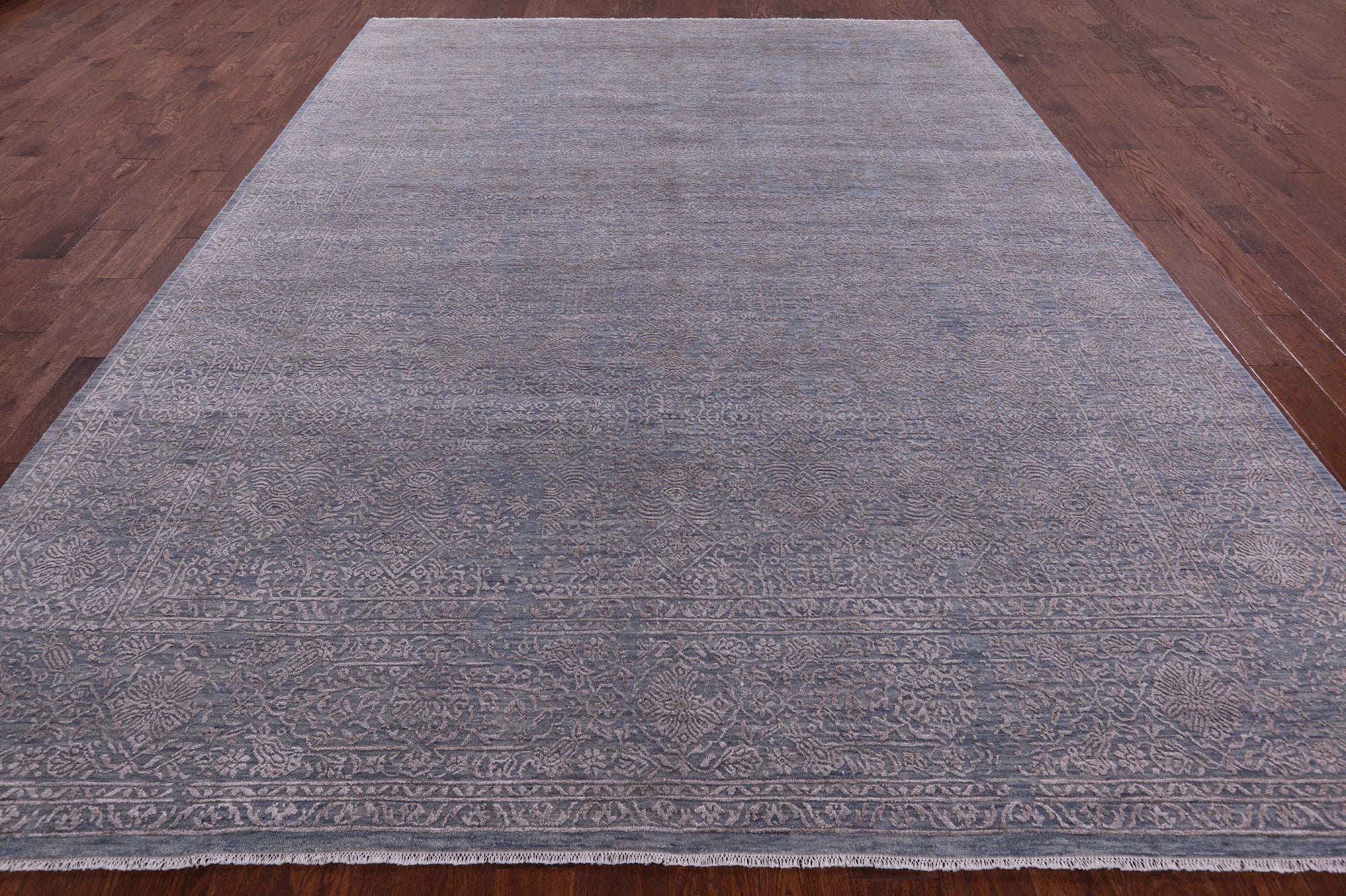 Grey Modern Hand Knotted Wool & Silk Rug - 8' 10" X 11' 10" - Golden Nile