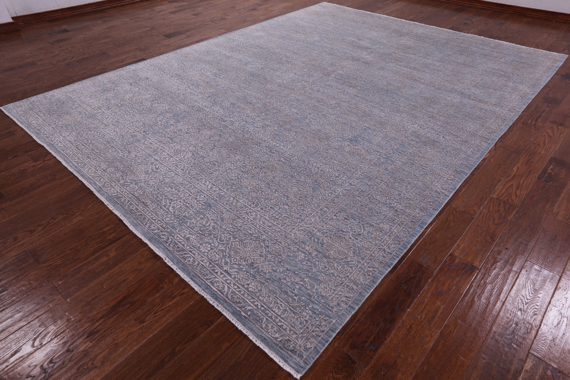 Grey Modern Hand Knotted Wool & Silk Rug - 8' 10" X 11' 10" - Golden Nile