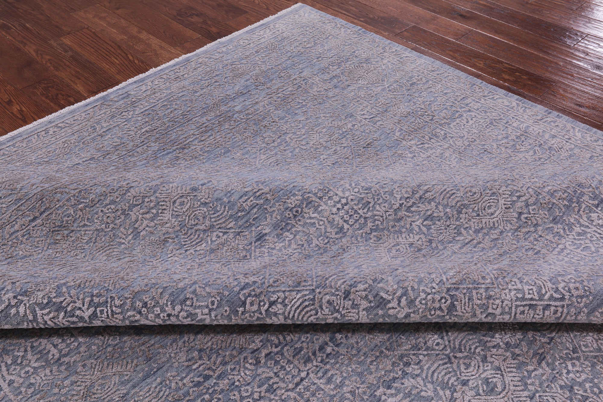 Grey Modern Hand Knotted Wool & Silk Rug - 8' 10" X 11' 10" - Golden Nile