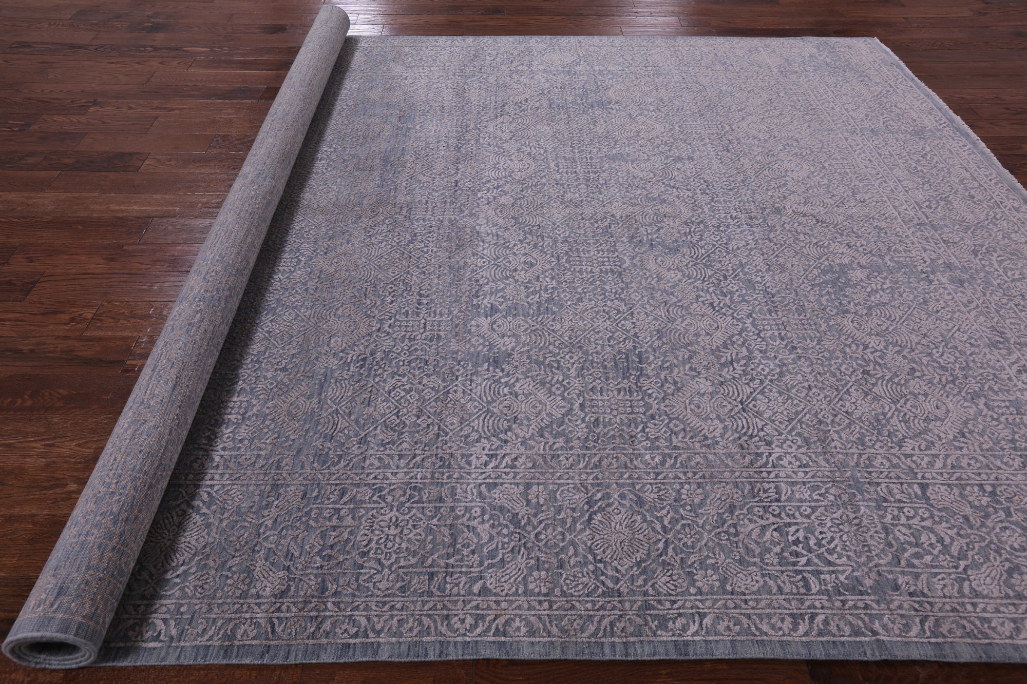 Grey Modern Hand Knotted Wool & Silk Rug - 8' 10" X 11' 10" - Golden Nile