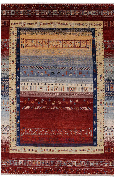 Tribal Persian Gabbeh Handmade Wool Rug - 6' 7" X 10' 0" - Golden Nile