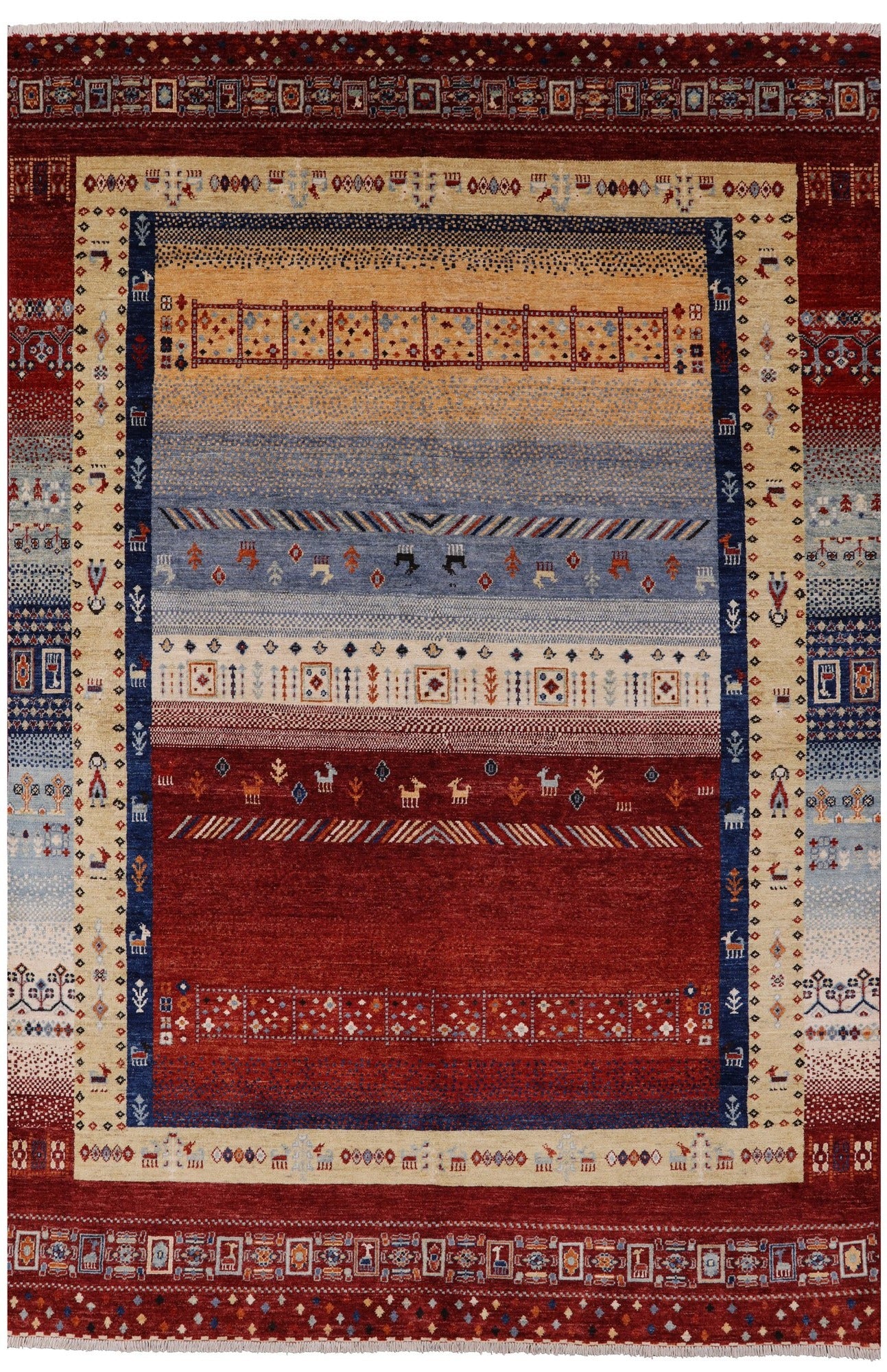 Tribal Persian Gabbeh Handmade Wool Rug - 6' 7" X 10' 0" - Golden Nile