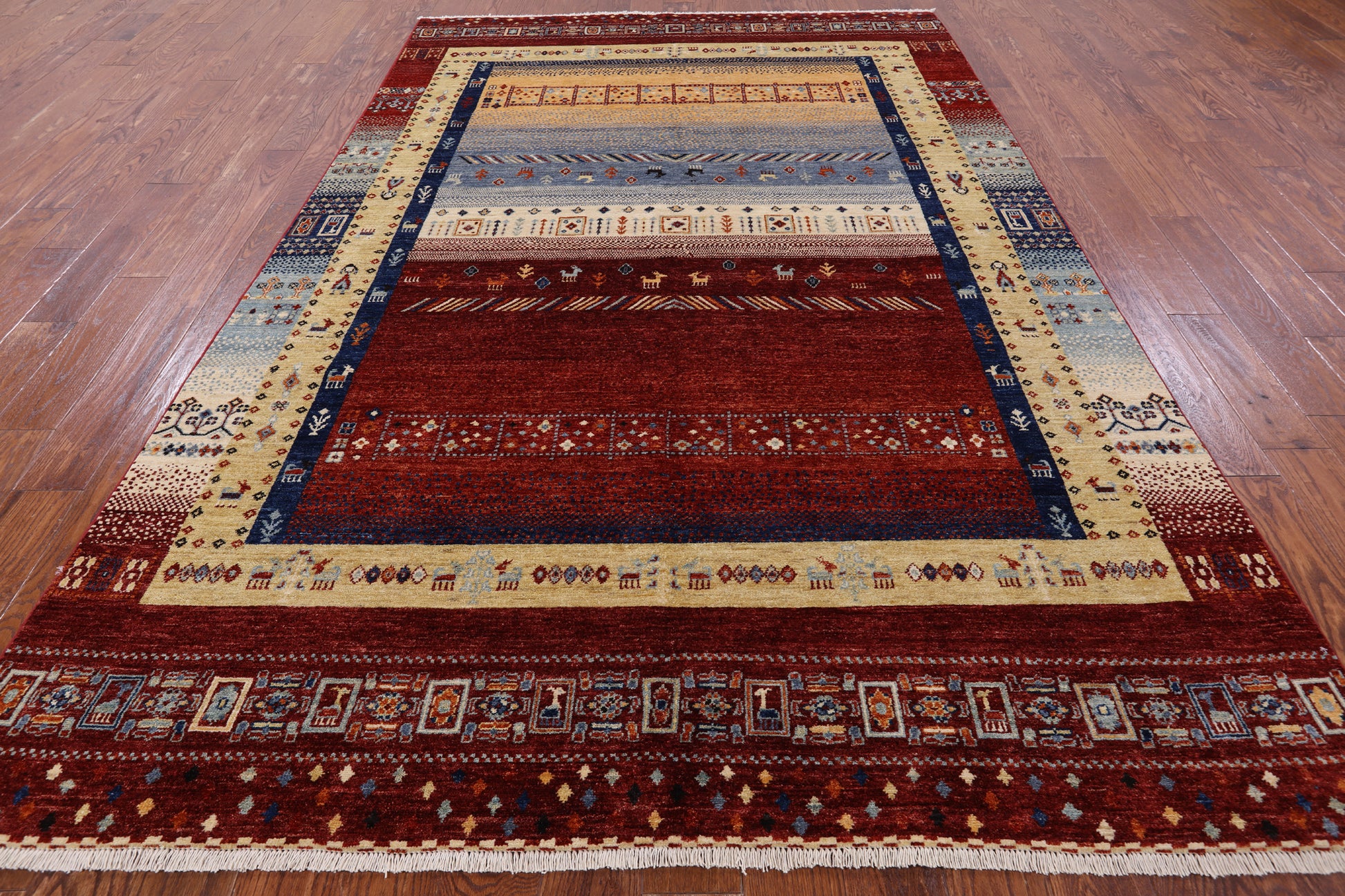 Tribal Persian Gabbeh Handmade Wool Rug - 6' 7" X 10' 0" - Golden Nile