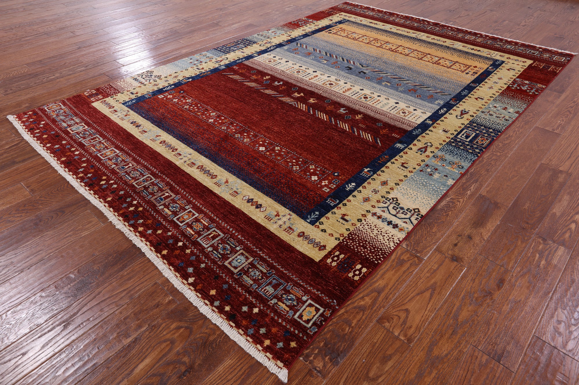 Tribal Persian Gabbeh Handmade Wool Rug - 6' 7" X 10' 0" - Golden Nile