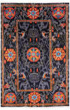 Black William Morris Handmade Wool Rug - 5' 2" X 7' 10" - Golden Nile