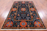 Black William Morris Handmade Wool Rug - 5' 2" X 7' 10" - Golden Nile