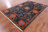 Black William Morris Handmade Wool Rug - 5' 2" X 7' 10" - Golden Nile