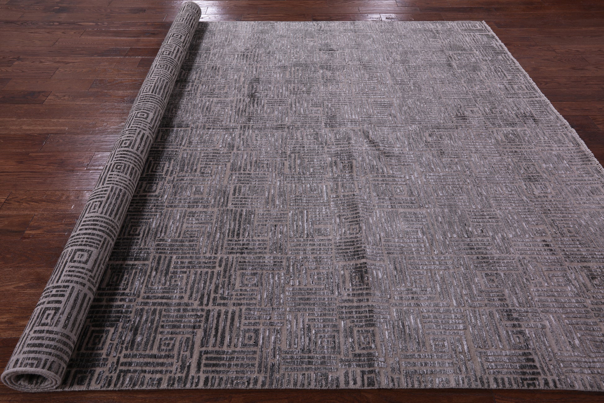 Grey Modern Handmade Wool & Silk Rug - 8' 1" X 10' 0" - Golden Nile