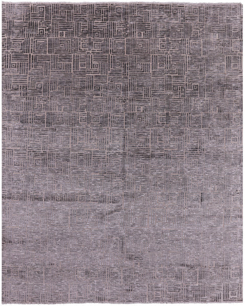 Grey Modern Handmade Wool & Silk Rug - 8' 1" X 10' 0" - Golden Nile