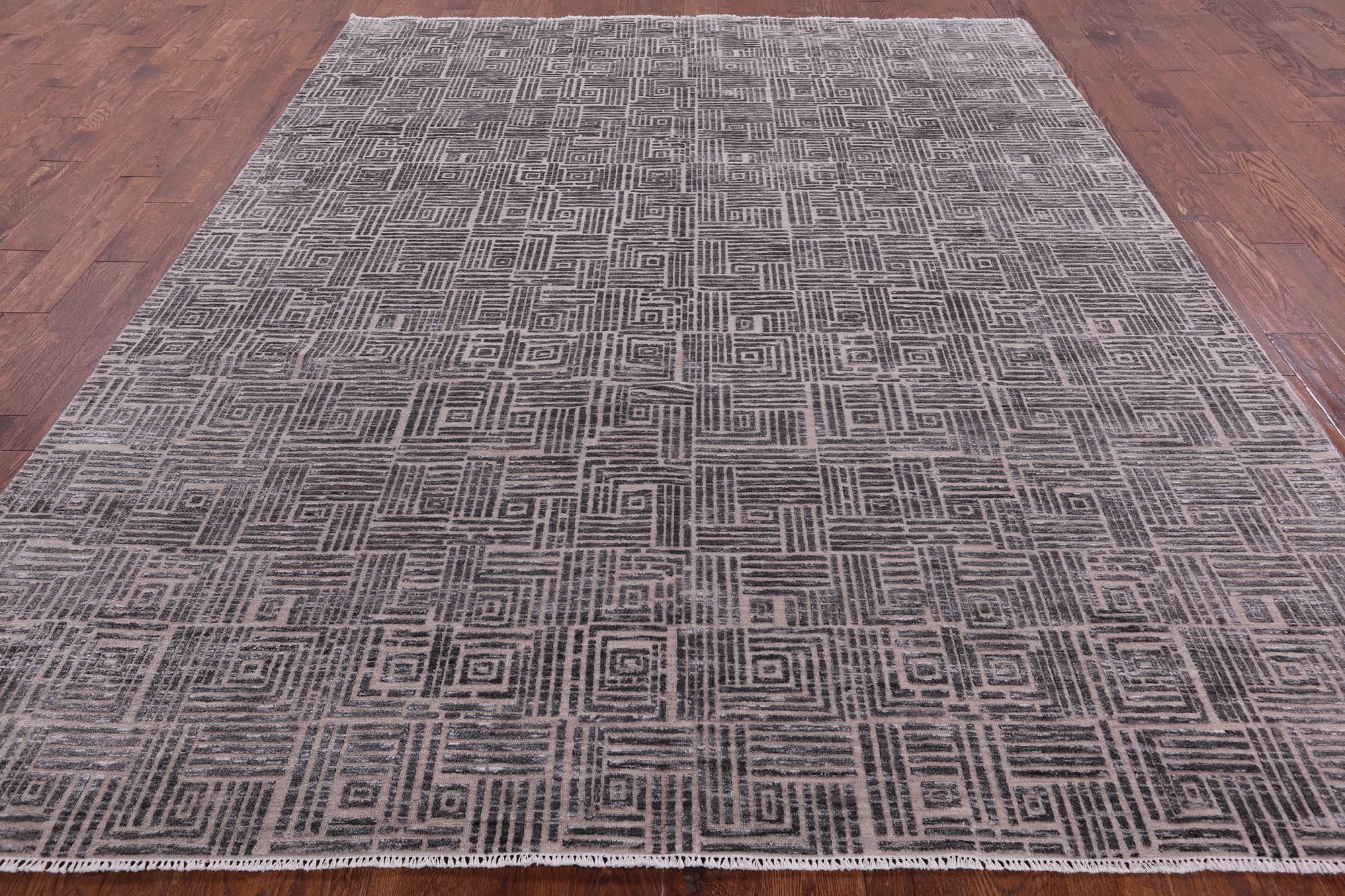 Grey Modern Handmade Wool & Silk Rug - 8' 1" X 10' 0" - Golden Nile