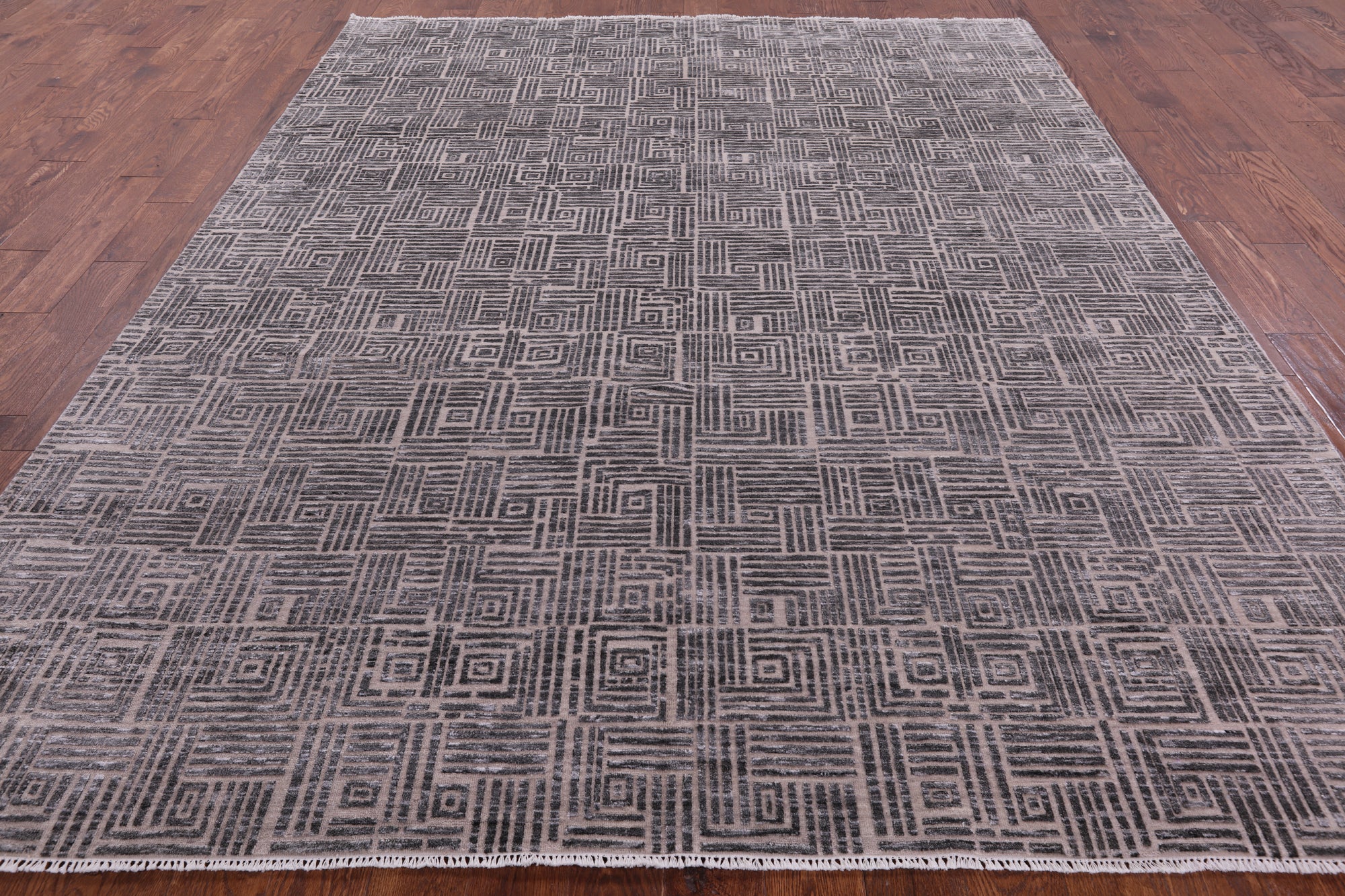 Grey Modern Handmade Wool & Silk Rug - 8' 1" X 10' 0" - Golden Nile