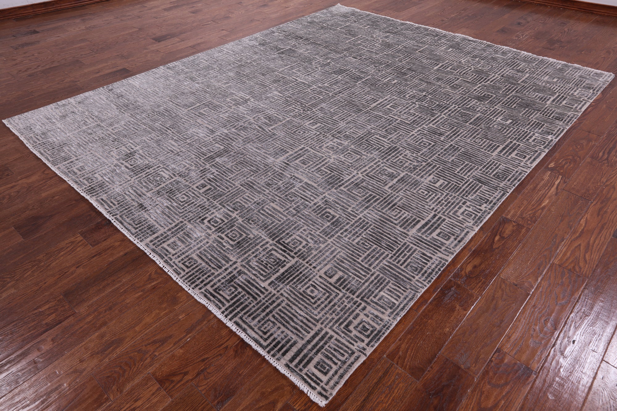 Grey Modern Handmade Wool & Silk Rug - 8' 1" X 10' 0" - Golden Nile