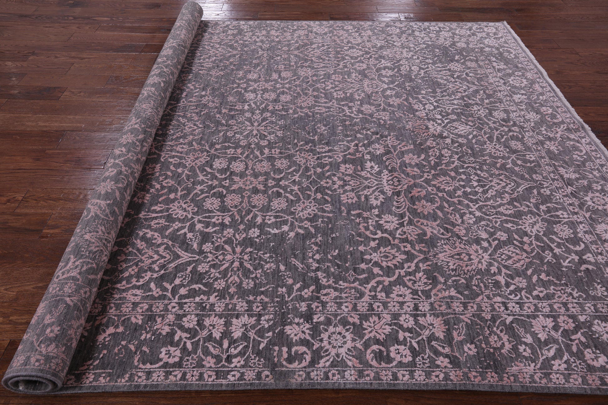 Grey Modern Hand Knotted Wool & Silk Rug - 8' 0" X 10' 1" - Golden Nile