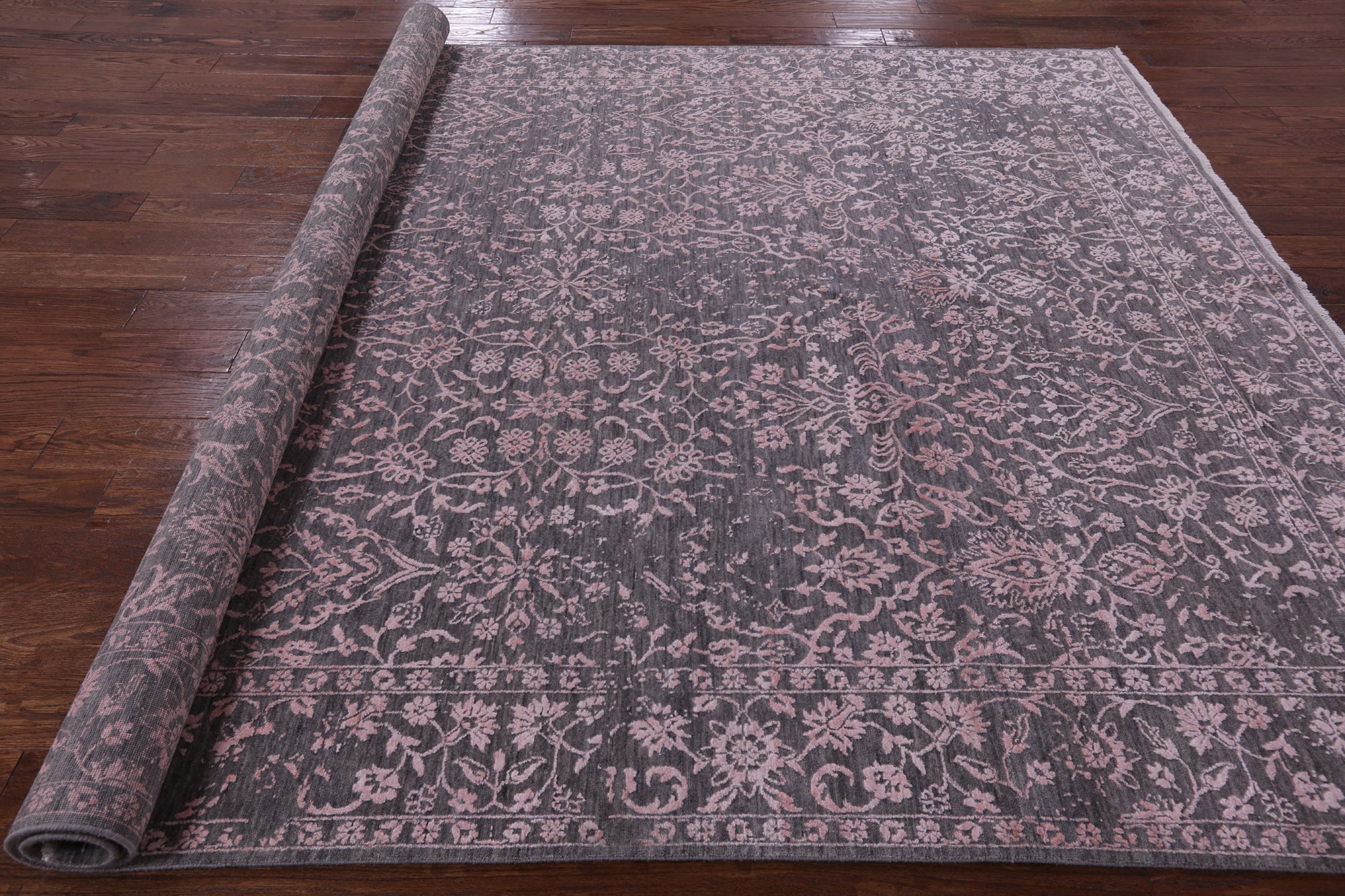 Grey Modern Hand Knotted Wool & Silk Rug - 8' 0" X 10' 1" - Golden Nile