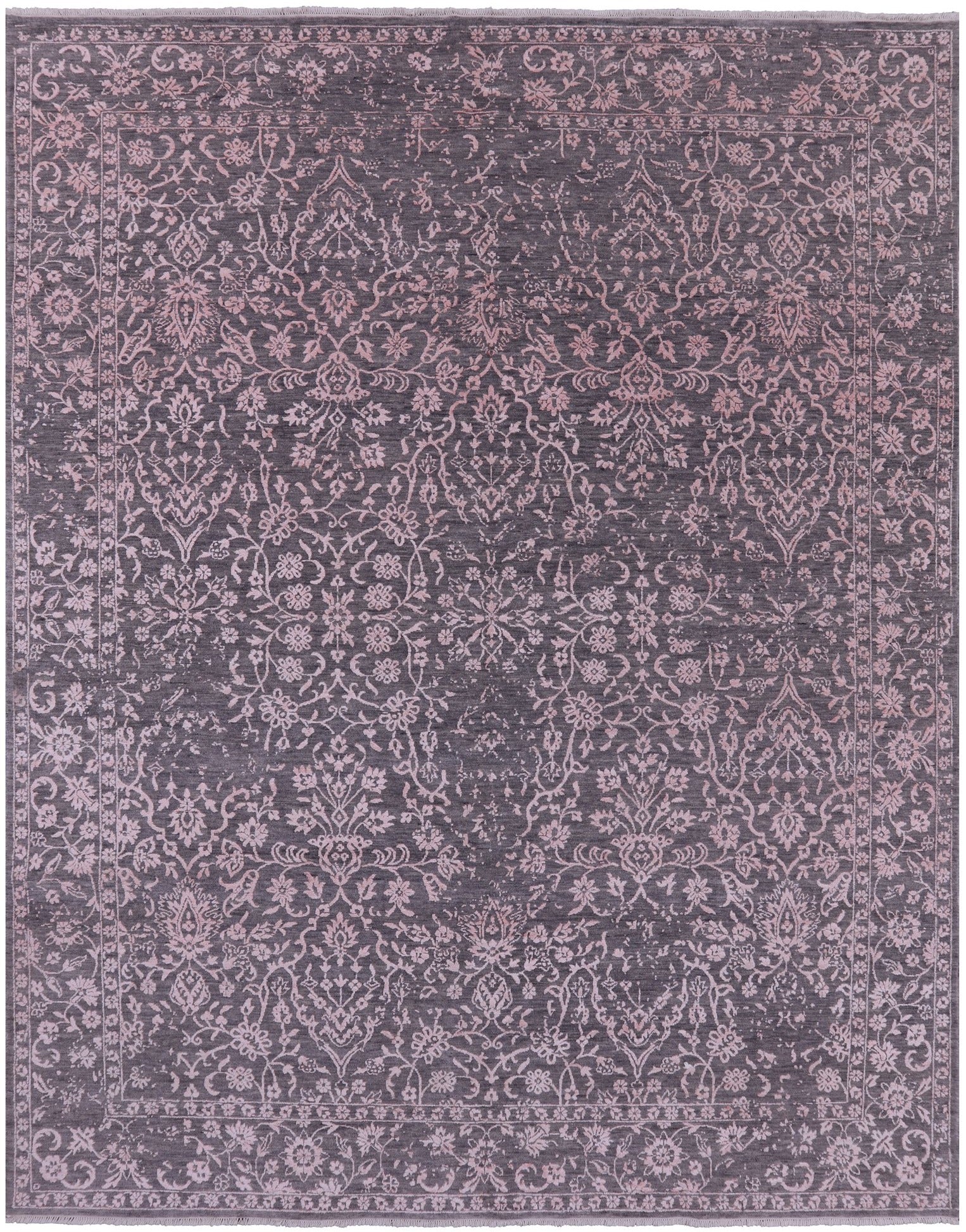 Grey Modern Hand Knotted Wool & Silk Rug - 8' 0" X 10' 1" - Golden Nile
