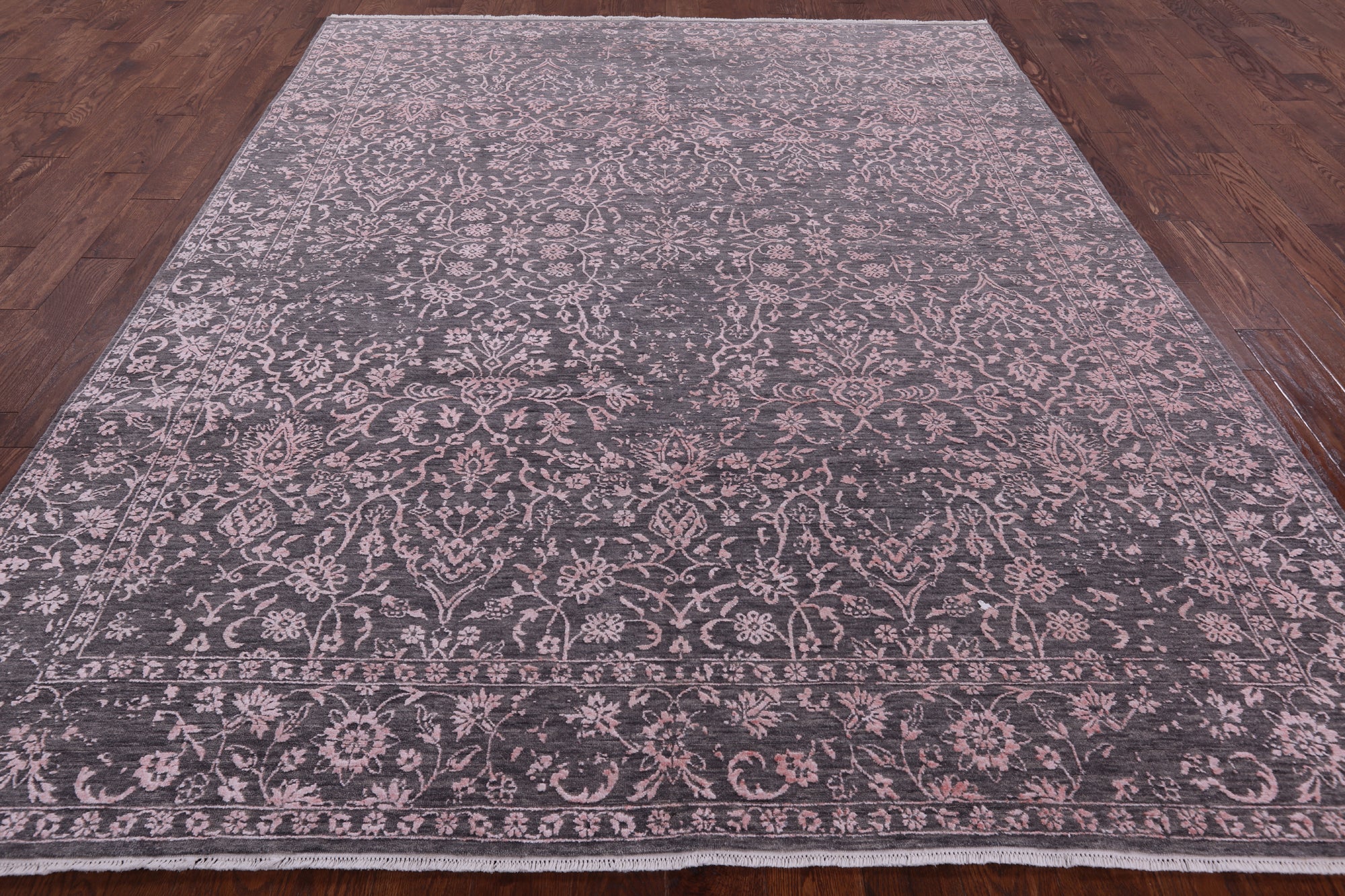 Grey Modern Hand Knotted Wool & Silk Rug - 8' 0" X 10' 1" - Golden Nile