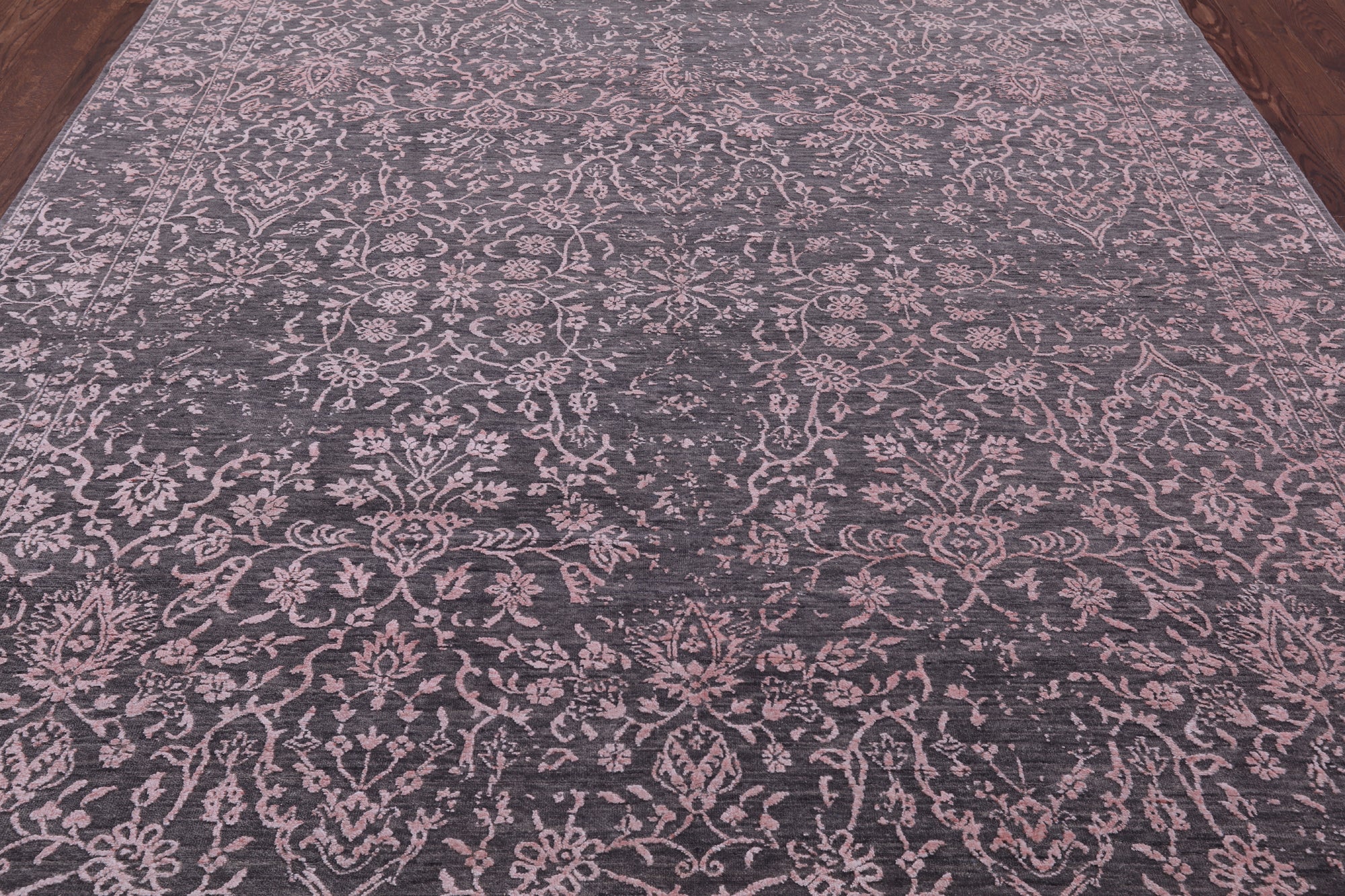 Grey Modern Hand Knotted Wool & Silk Rug - 8' 0" X 10' 1" - Golden Nile